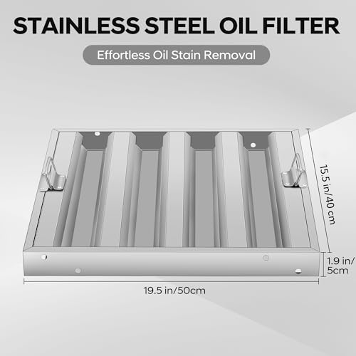 GarveeTech Hood Filters 19.5W x 15.5H Inch, 430 Stainless Steel, Commercial Kitchen Range Hood Baffle Grease Filter, 4 Groove, for Restaurant Exhaust Hood Systems, Easy to Clean (5 Pack) by GarveeTech - Used condition - US$61.21