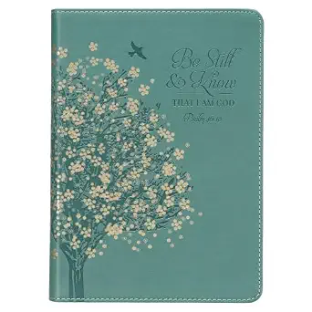 Christian Art Gifts Classic Journal Be Still And Know Psalm 46:10 Floral Inspirational Scripture Notebook, Ribbon Marker, Teal/Gold Faux Leather Flexcover, 336 Ruled Pages