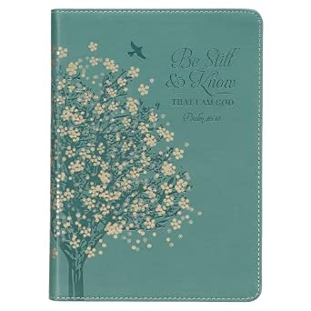 Christian Art Gifts Classic Journal Be Still And Know Psalm 46:10 Floral Inspirational Scripture Notebook, Ribbon Marker, Teal/Gold Faux Leather Flexcover, 336 Ruled Pages