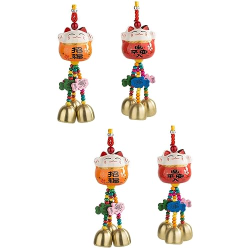 Yardwe 4 Pcs Fortune Cat Decoration Ceramic Wind Chimes Windchimes Japanese Statue Maneki Neko Purple Panda Lavalier Lapel Microphone Lucky Car Bamboo Outdoor Origami