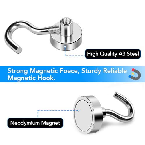 E BAVITE Heavy Duty Magnetic Hooks,30 LBS Strong Neodymium Magnet Hook for Home, Kitchen, Workplace, Office and Garage, 16mm(0.63inch) in Diameter - Pack of 4 - Thumbnail 4