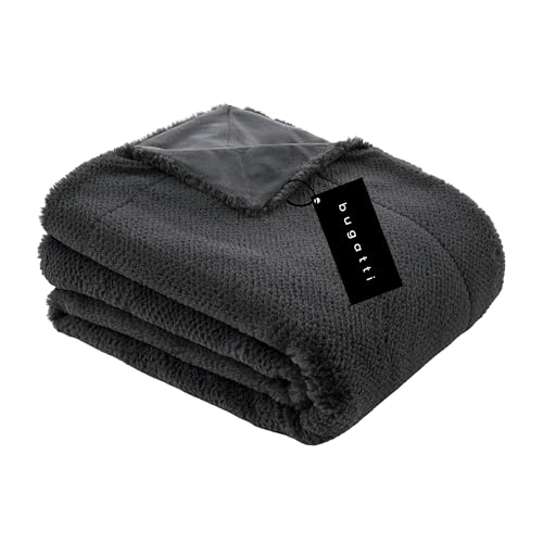 bugatti Kunstfell Decke 150x200 cm - Fellimitat Kuscheldecke besonders flauschig & weich, besonders warm, Felldecke grau, gesäumt