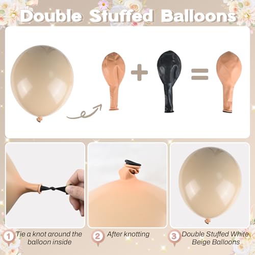 Image of HILAVO Brown and Gold Balloons 12 Inch Double Stuffed Dark Coffee Tan Cream Beige Sand Nude Neutral Latex Balloon Confetti Balloons for Boho Birthday Rodeo Thanksgiving Baby Bridal Shower Party Decor