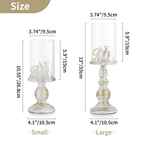 Nuptio Pillar Candle Holders Hurricane Candle Holders For Pillar Candles Set Of 2 Metal Mr. & Mrs. Wedding Candleholder White Pillar Candle Holder For Valentine's Day Anniversary Engagement Best Gift #TOP4