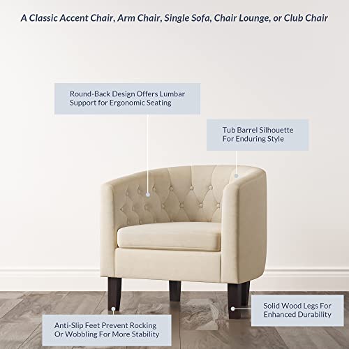 Image of BELLEZE Accent Barrel Arm Chair Set of 2, Modern Comfy Upholstered Tufted Club Chair with Sturdy Legs and Linen Fabric for Bedroom Living Room - White