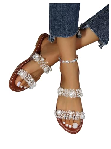 Verdusa Women's Pearls Clear Flat Sandals Open Toe Slip On Slides2