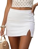 Wrotorea Womens White Mini Skirt High Waist High Slit Sexy Bodycon Mini Skirts with Shorts Underneath 0290 (M,White)