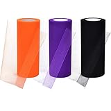 3 Spools Halloween Tulle Rolls Tulle Netting Rolls Tulle Fabric Spool Ribbons, 6 Inches by 75 Feet (Black, Orange and Purple)