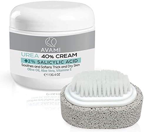 AVAMI Urea Cream 40 Percent Plus Salicylic Acid, High Potency Foot Repair Cream, Cracked Heel Treatment With Urea - Single with Free Pumice Stone For Feet