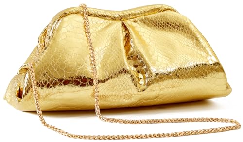 Munansli Snake Women's Clutch Bag, Gold Pleated Bag, Soft Cloud Handbag, Fashion Dumpling Bag with Chain Satchel