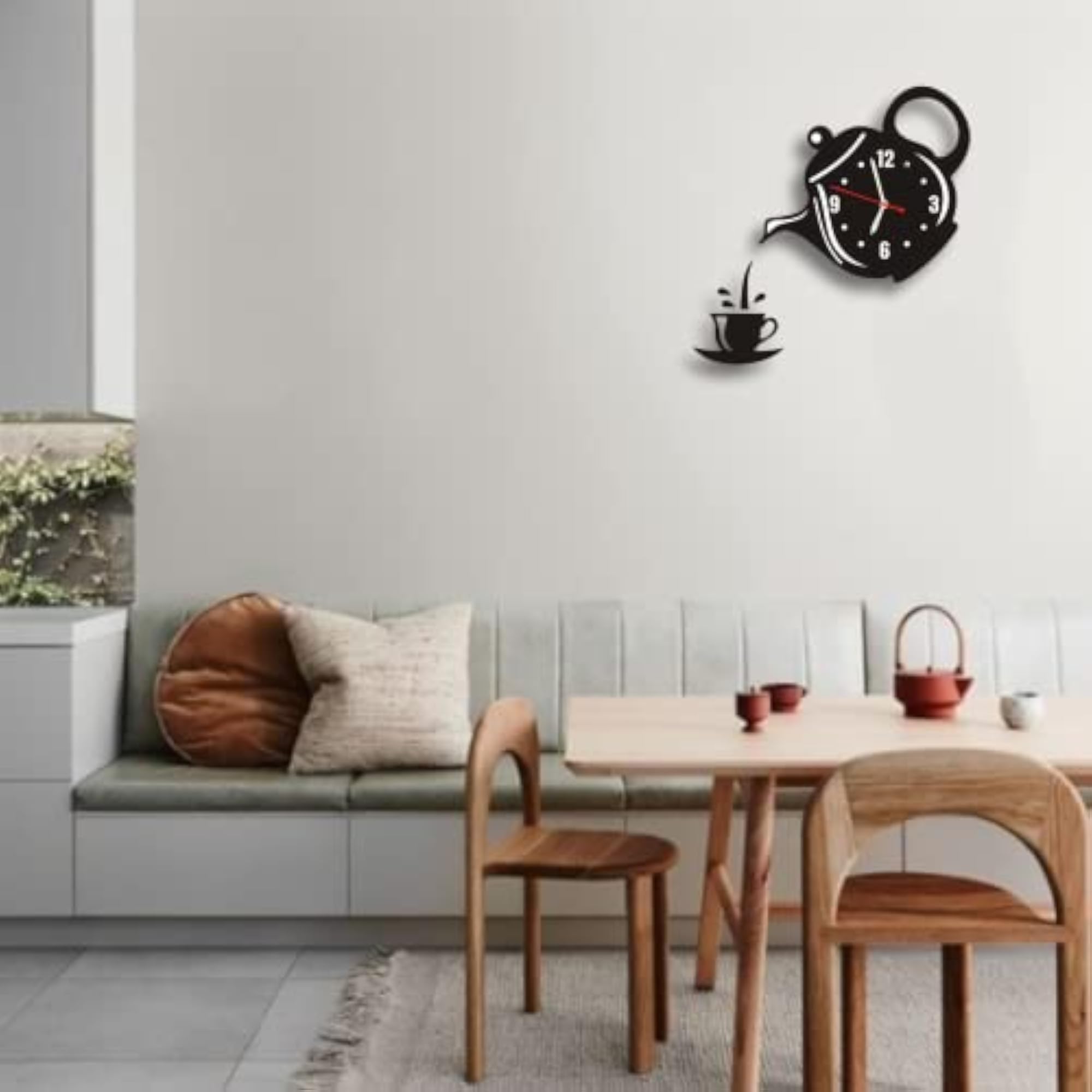Cup Kettle Design Wooden Wall Clock