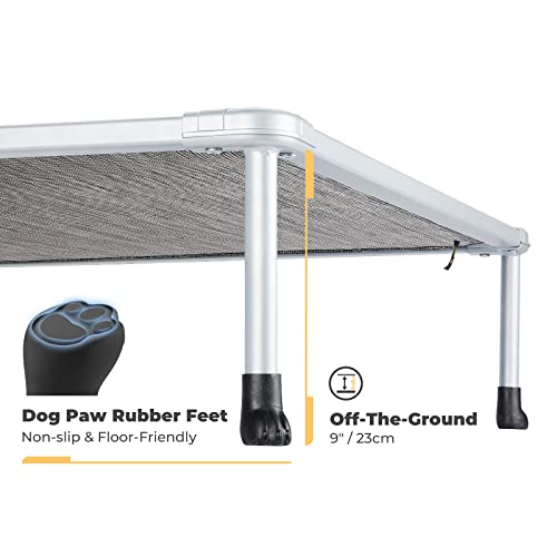 Veehoo Large Elevated Dog Bed – Chewproof Cooling Raised Dog Cots Beds, Outdoor Metal Frame Pet Training Platform With Skid-Resistant Feet, Breathable Textilene Mesh, 49 X 33 X 9 Inch, Black Silver #TOP1