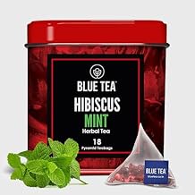 BLUE TEA - Hibiscus Tea - 18 Count - Mint - Pyramid Plant Based Tea Bags | SKIN GLOW ENHANCING TEA | Herbal Tea - Tangy & Minty - Refreshing - Flower Based - Caffeine Free - Vegan - Gluten Free | Tin Pack