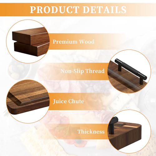Sirozi Large Wooden Charcuterie Boards with Handles,23.6x11.8inch Wooden Serving Trays, Rectangular BBQ Meat Cheese Board Platter for Party Appetizers, Home & Outdoor by Sirozi - Used condition - Image 3