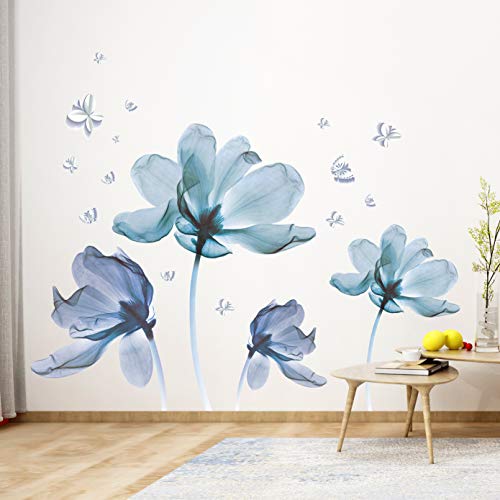 Amaonm Gaint Creative Removable 3D Nusery Flower Wall Decals Diy Romantic Floral Wall Sticker Murals Flowers Art Decor For Kids Girls Teens Bedroom Office Living Room Home Wall Decoration (Light Blue) #TOP6