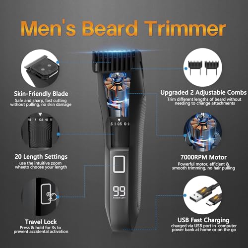Beatslm Manscape Beard Trimmer for Men, Groin & Body Hair Trimmer, Ball Shaver, Nose Hair Clippers, All-in-One IPX7 Waterproof Men's Wet/Dry Groomer Kit, Rechargeable with Travel Case, LED Display - Image 2