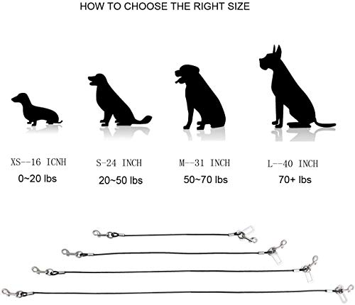 Filhome No-Chew Dog Seat Belt, Stainless Steel Cable Pet Car Seatbelt Safety Restraint Tether Puppy Vehicle Seat Belt with Buckle Latch(16 inch)