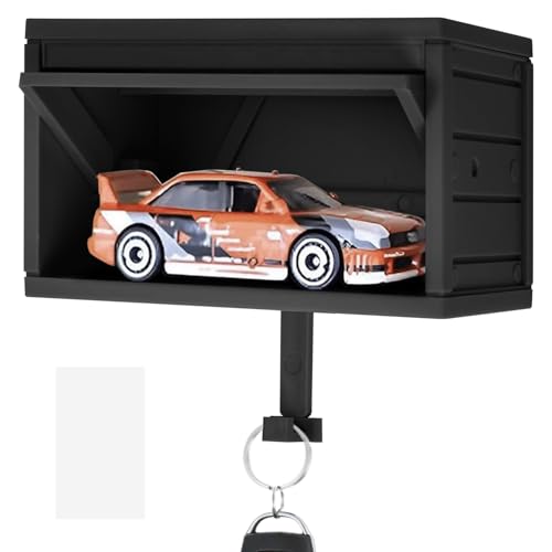 Auto Garage Schlüsselbox, Autogarage Schlüsselhalter mit Zu Öffnender Tür, Schlüsselkasten Wand zur Wandmontage, Schlüsselhaken, Schlüsselablage Schlüsselaufhänger für Autoliebhaber (Schwarz)