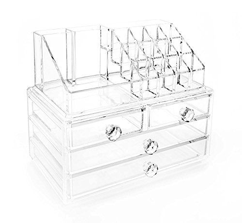 Vencer Jewelry and Makeup Storage Display Boxes (1 Top 4 Drawers) with Diamond Shape Handle,VMO-020