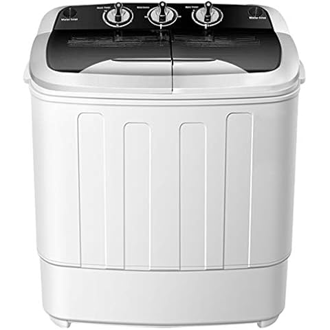Waterjoy Portable Washing Machine, 13lbs Capacity Twin Tub Mini Washer and Dryer Combo for Apartments, Dorms, RVs, Black and White Cover
