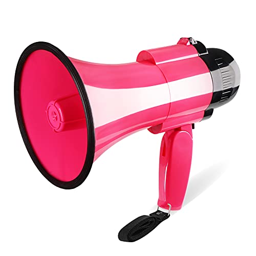 MGROLX Portable Megaphone Spearker/Bullhorn-with Built-in Siren/Alarm-Music-30 Watt Power & 800 Yard Range-Sliding Volume Adjustment-Powerful and Lightweight-ER46S (Pink, 6.3’’ x 10.0’’)