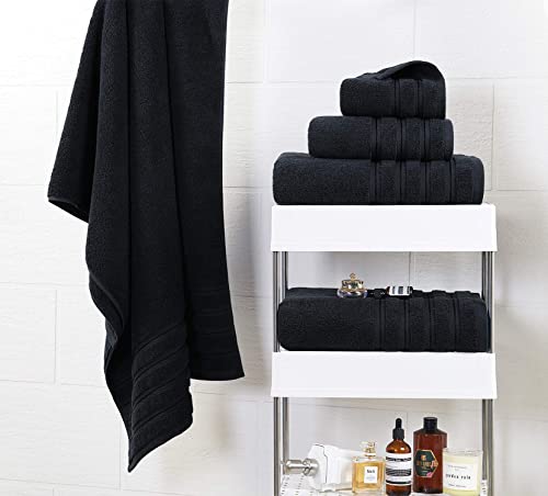 Luxury Premium Bath Towels Set Turkish Plush Towel Sets 2 Bath Towels, 2 Hand Towels, 2 Washcloths Highly Absorbent Black #TOP2