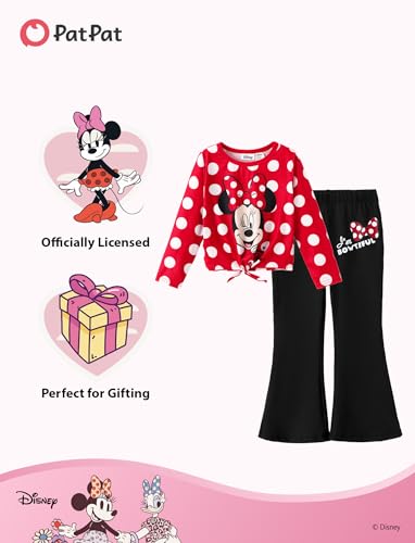 Image of Disney Frozen Princess Minnie Stitch Girl Clothes Long Sleeve Knot Front Sweatshirt Flare Pants Fall 2 Piece Outfit 2-9Y