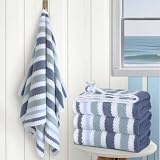 Striped Bath Towels (4PC, 28'x52') - Quick Dry | Absorb | Lightweight | 540GSM | Soft, Cotton Polyester Blend Bath Towels, Decorative Bath Towel with Hanging Loops, Blue-Grey Stripes + White Checkered