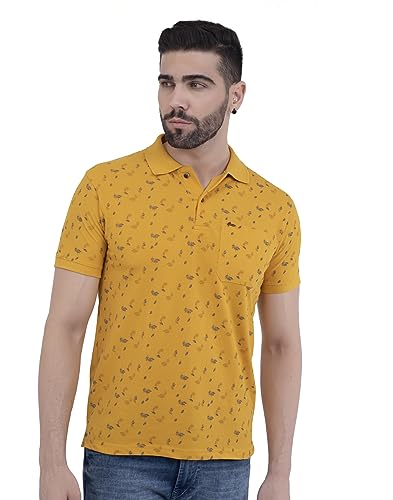 Image of PRORIDERS Half Sleeve Cotton Blend Regular Fit Men's Polo with Snap Button and Floral Print for Casual wear T-Shirt