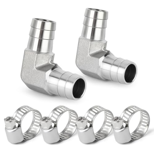 TAISHER 2 piezas 304 Acero Inoxidable 90 Grado Codo Manguera Accesorios 8mm Barb x 8mm Barb para Combustible/AIR/Líquido/Gas con 4 piezas Abrazadera de Manguera