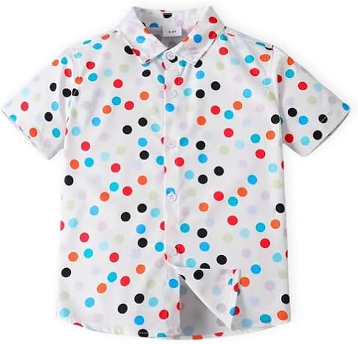 Niren Enterprise Kids' Polka Dot Playful Comfort Soft Cotton, Multicolor Dots, Short Sleeve, Lightweight, Button-Down Shirt