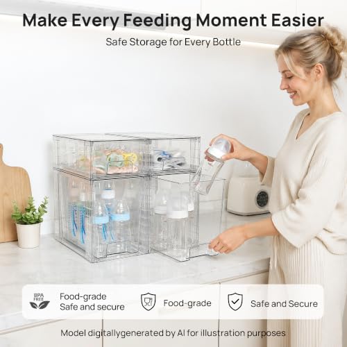 Image of Vtopmart 8 Pack Clear Stackable Storage Drawers, Pull-Out Organizers, 4 Tall and 4 Small for Under Sink, Pantry, Bathroom, Closet and Kitchen Cabinets