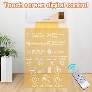 Wall Heater Electric Space Heaters for Indoor Use Large Room 1400w 3s Fast Heating 6H Timer Heater for Office Bathroom with Overheat Protection