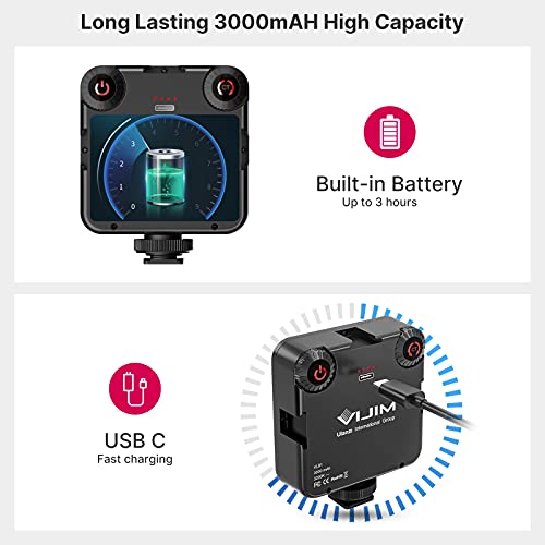 Image of VIJIM LED Video Light, VL81 On Camera Light with 3 Cold Shoe Rechargeable 3000mAh Battery Bicolor Dimmable 3200K-5600K CRI95+ Portable Photography Photo Lighting Panel for YouTube DSLR Camcorder Vlog