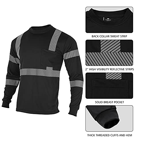 Vendace Safety T Shirts Reflective High Visibility 3 Pack Hi Vis Long Sleeve Construction Work Shirts For Men (Black,L) #TOP2