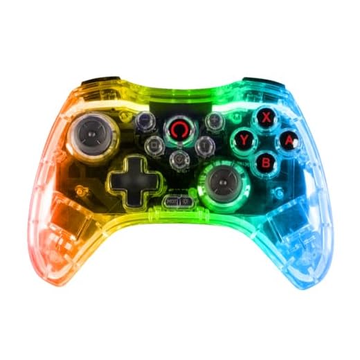 Konix Manette sans fil Crystal Nintendo Switch, PC et PS4 - Autonomie 10 h - Bluetooth 5.0 EDR - Fonction vibration - Éclairage LED RVB