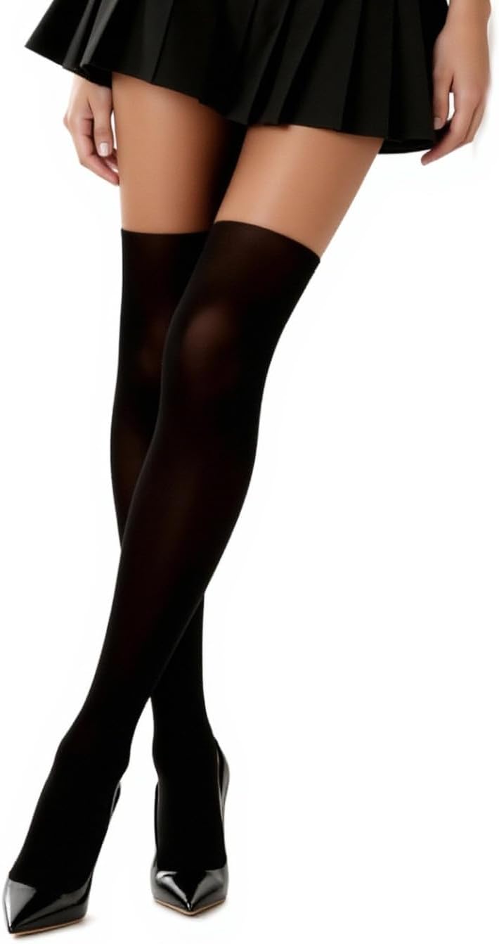 Mila Marutti Mock Suspender Pantyhose for Women | Black Faux Thigh High Garter Stockings | Patterned Fashion Tights