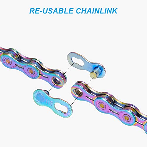 Inkesky 11 Speed Bike Chains - 1/2" X 11/128" 116L - Compatible With Shimano/Kmc/Campagnolo/Sram For Road & Mountain Bike (Rainbow/Ti-N Coating / Sx11El (Lighter)) #TOP1