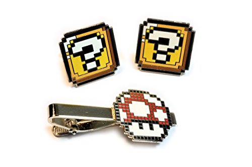 Super Mario World ? QUESTION BLOCK BOX Cufflinks Cuff Links Pixel SNES Suit Wedding RED MUSHROOM Tie Bar Clip Set Super Mario World ? QUESTION BLOCK BOX Cufflinks Cuff Links Pixel SNES Suit Wedding RED MUSHROOM Tie Bar Clip Set