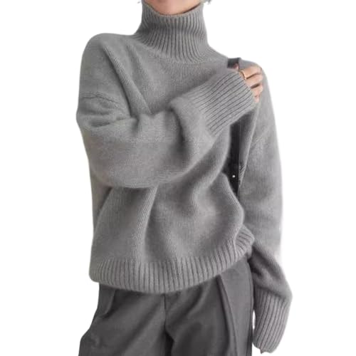 Generisch Damen Kaschmir Pullover Im Oversized Schnitt Kuschlig Warmer Rollkragenpullover Aus Naturkaschmir Hochwertiger Winterpullover Für Kalte Tage (Gray, XL)