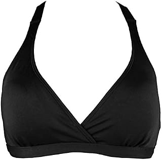 COCOSHIP Black Solids Women's UPF 50+ Training Sport Bra Bikini Top Double Back