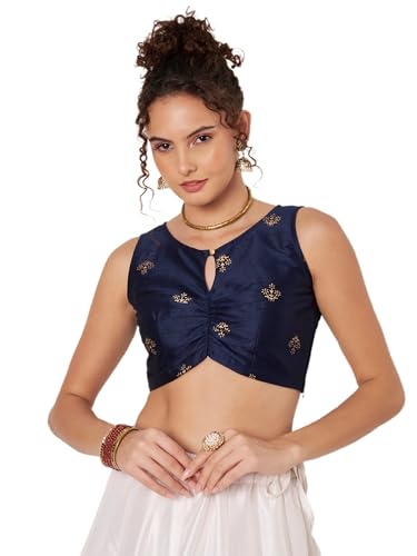 Image of studio rasa Women's Dupion Hand Block Printed Readymade Top for Festive Wedding Party
