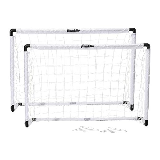 Franklin Sports Kids Soccer Goal Set - Portable Backyard Youth Soccer Goals - 2 Mini Soccer Goals with Ground Stakes - 54" x 36",Black