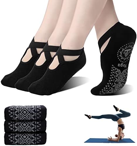 BREATHING Yoga socks for women, Non Slip Grip Socks with cushion for Pilates, Barre, Workout
