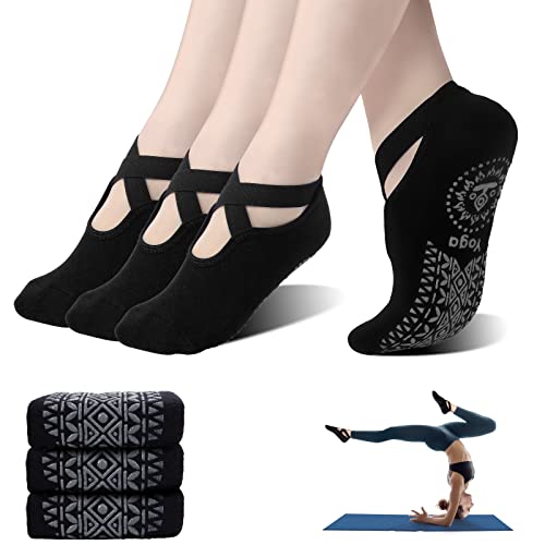 Breathing Yoga Socks For Women, Non Slip Grip Socks With Cushion For Pilates, Barre, Workout #TOP27