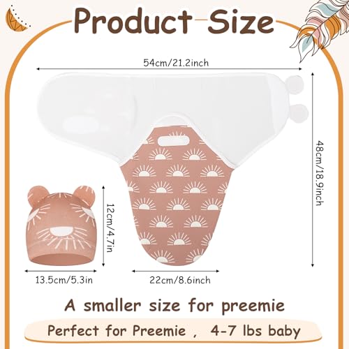 Image of Ramede 6-Pack Preemie Baby Swaddle Blankets with Hats, Breathable 100% Cotton Baby Swaddles, Suitable for Preemie Babies and Newborns, Soft Cotton, Adjustable(Boho,Khaki)