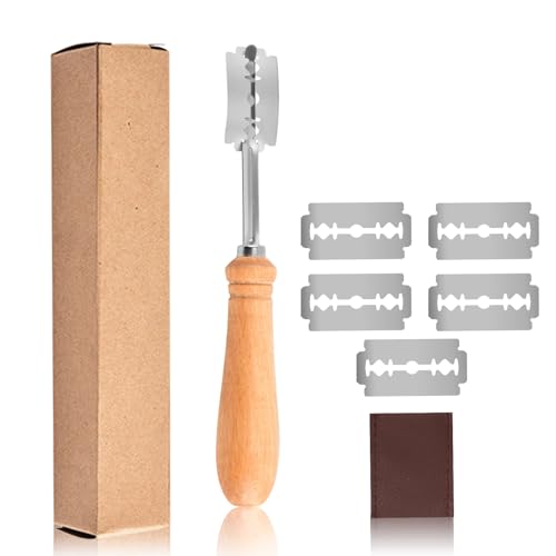 Bäckermesser Set - Teigschneider mit 5 Wechselklingen + Lederetui | Brotschere, Gebäck, Zubehör für Haus & Bäckerei – inkl. Aufbewahrungsbox