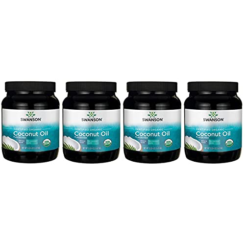 Swanson 100% Certified Organic Flavor Free Coconut Oil Cooking Baking Frying Beauty Efas Mcts 3 Lbs 6 Ounces (1.53 Kg) Solid Oil (4 Pack) #TOP4