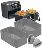 2 Pack Air Fryer Silicone Pots, Reusable Rectangle Food Grade Replacement Silicone Air Fryer Bowl Li