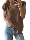 Saodimallsu Womens V Neck Sweater Vest Oversized Ribbed Knit Sleeveless Casual Loose Fit Pullover Tank Top Coffee